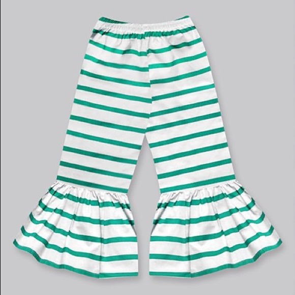 Girls Green Stripe Boho Ruffle Pants